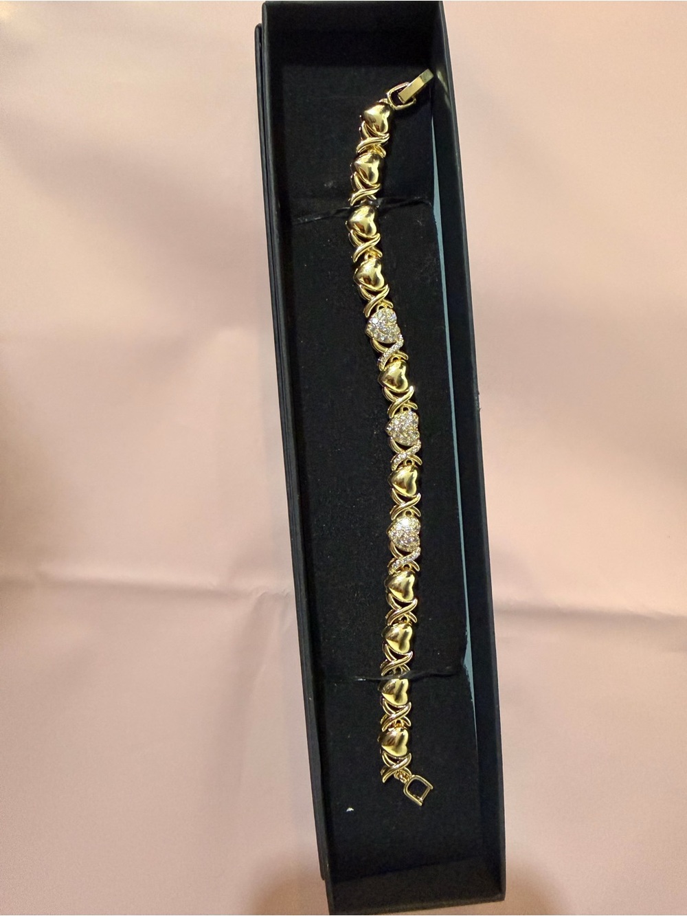 Gold-Tone Heart Link Bracelet with Crystal Accents